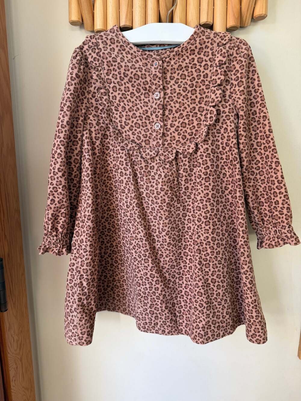 Mini Boden Girls Leopard Print Corduroy Ruffle Dress – 5–6Y Scallop Cord Fall